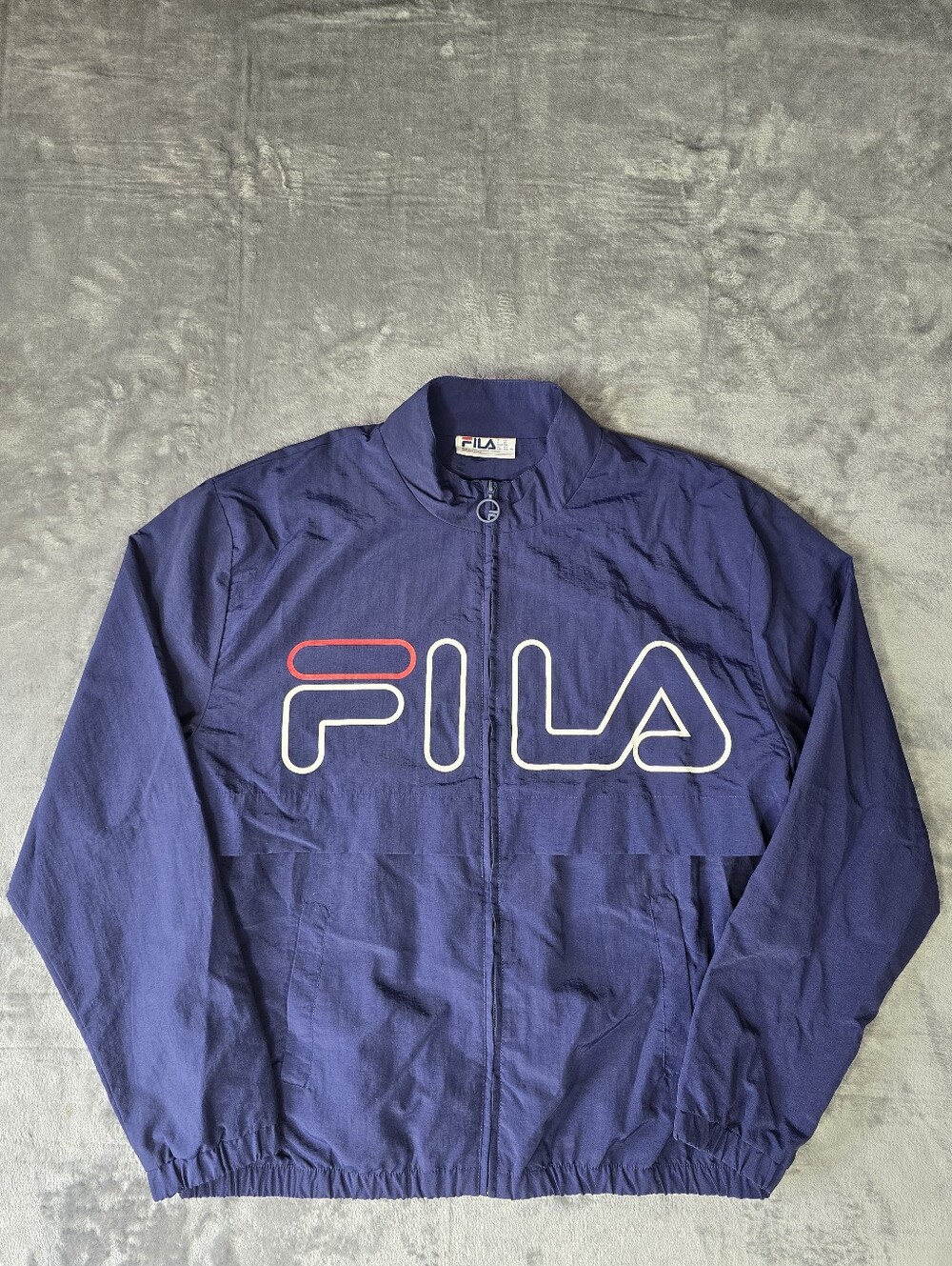 Fila Windbreaker Jacket Size 2XL Fits Large Logo Spellout Navy